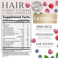thumbnail image 6 of Hair Vitamins Gummies - Sugar Free Hair Growth Support Gummy with Biotin 5000 mcg, Vitamin A, B12, C, D, E, Folic Acid - Supports Strong Beautiful Hair and Nails, Vegetarian Friendly - 60 Gummies, 6 of 11