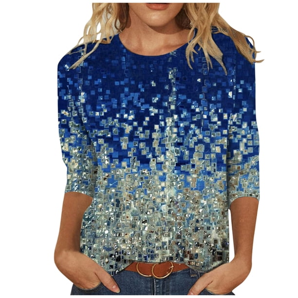 Moda mujer cuello redondo 3/4 manga camiseta otoño estampado blusa Tops sudadera Fridja czfsfas1892