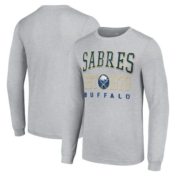 Men's Starter Heather Gray Buffalo Sabres Retro Graphic Long Sleeve Crew T-Shirt