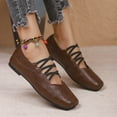 thumbnail image 5 of KEGIRLOM Women Fashionable Casual Square Toe Strap Comfortable And Versatile Solid Color Flat Sole Shoe Brown Size 7.5, 5 of 7