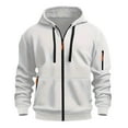 thumbnail image 3 of Quarter Zip Pullover for Men Hoodies Casual Sweatshirts Fall Winter Drawstring Jacket with Zip Pockets, White, Size M, 3 of 5