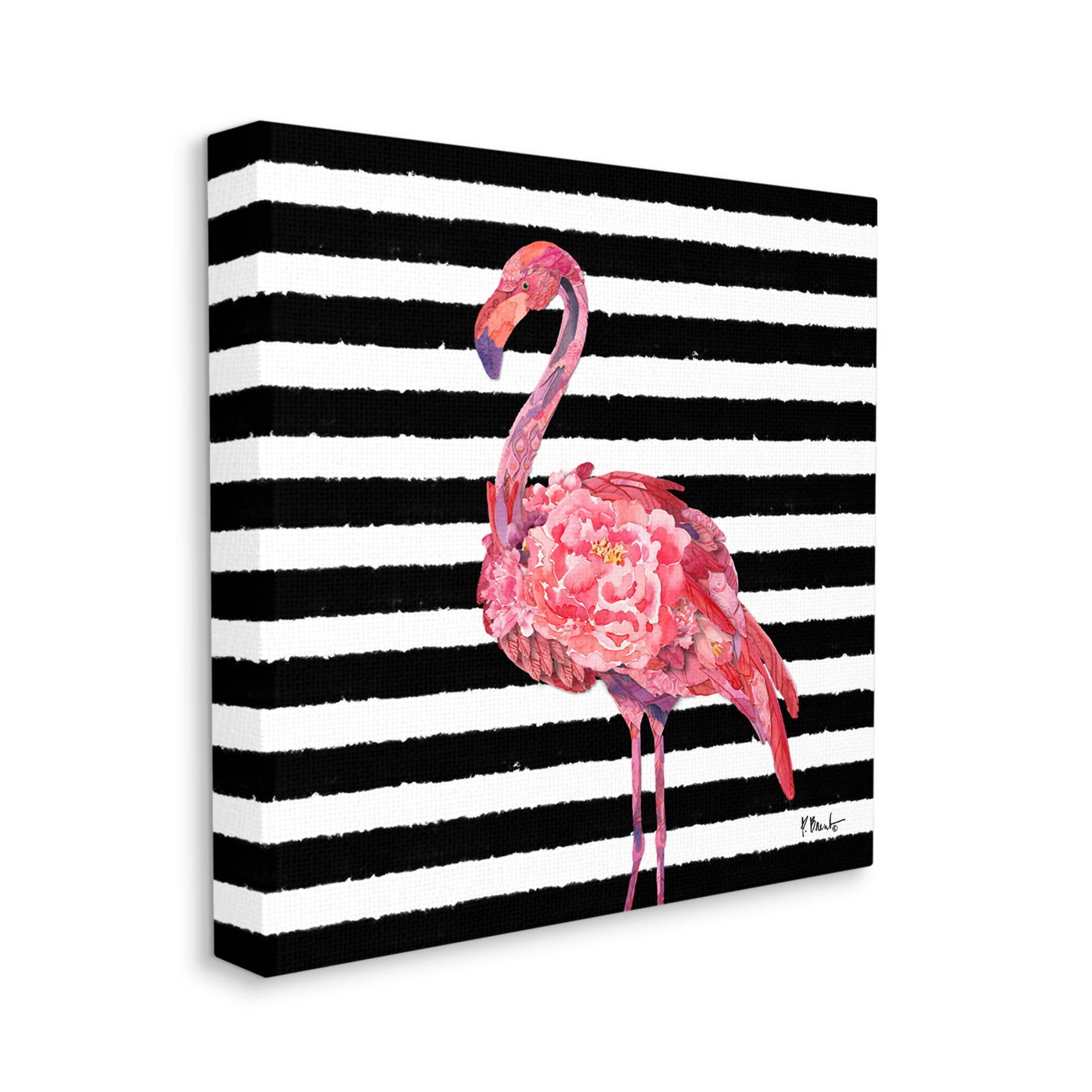 Blossoming Pink Flamingo Stripes Animals & Insects Graphic Art Gallery Wrapped Canvas Print Wall Art