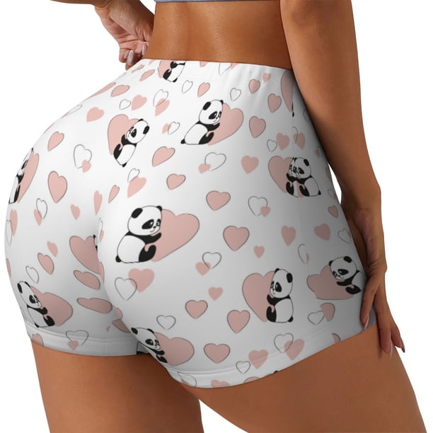 Balery Heart Panda Pantalones cortos de entrenamiento estampados para mujer, sin costuras, ajustados, para gimnasio, yoga, correr, deportes, ejercicio activo, fitness.-Large