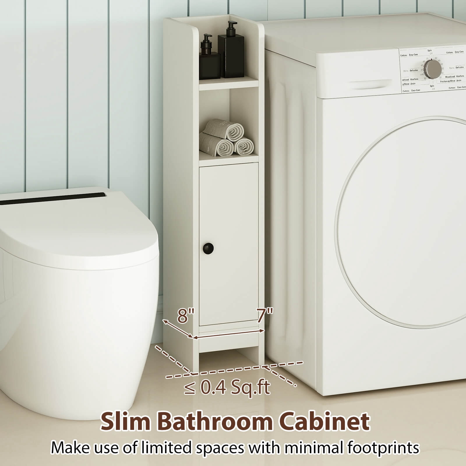 Costway Bathroom Storage Cabinet with Adjustable Shelf 1 Door & 2 Open Shelves Living Room White