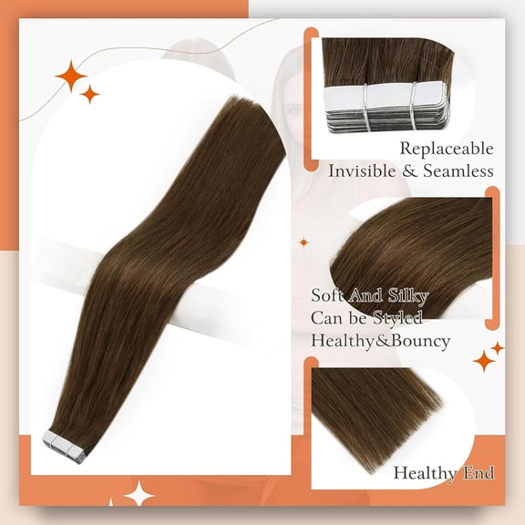 WEIF-Tape in Hair Extensions Color 4 Medium Brown Seamless Skin Weft Tape ins 30Gram 10Inch Invisible Straight Remy Human Hair Natural Human Hair Extensions Tape ins 20Pcs for Wedding