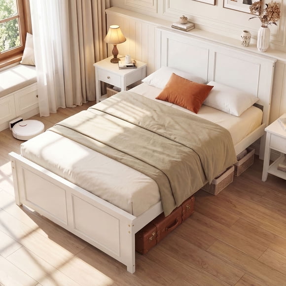 Gymax Twin Size Bed Frame Farmhouse Wooden Platform Bed w/ Headboard White