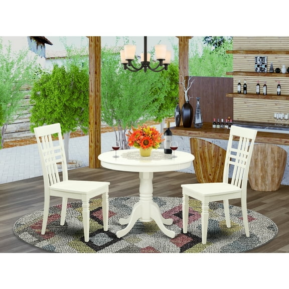 Small Round Kitchen Table Set - 3 Piece Dining Set with Chairs - 36 Inch White Pedestal Table