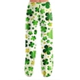 thumbnail image 3 of Fgvctg St. Patrick's Day Women's Pajamas Trendy Sleepwear Wide Leg Pajamas Shamrock Clover Print High Waisted Pj Pant Oversized Spring Drawstring Lounge Pants Beige M, 3 of 5