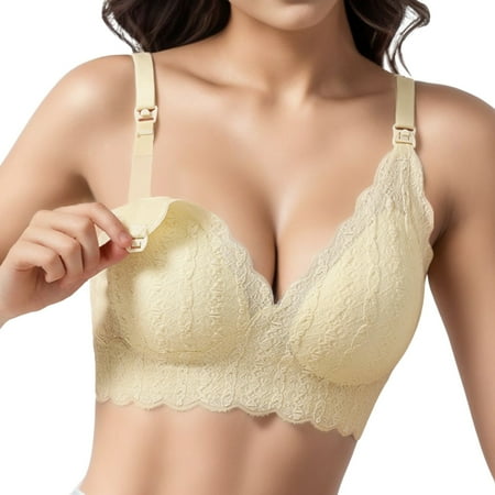 Quealent Womens Maternity Nursing Bra for Breastfeeding Comfort Seamless Wireless Sleep Bra (Yellow XL)