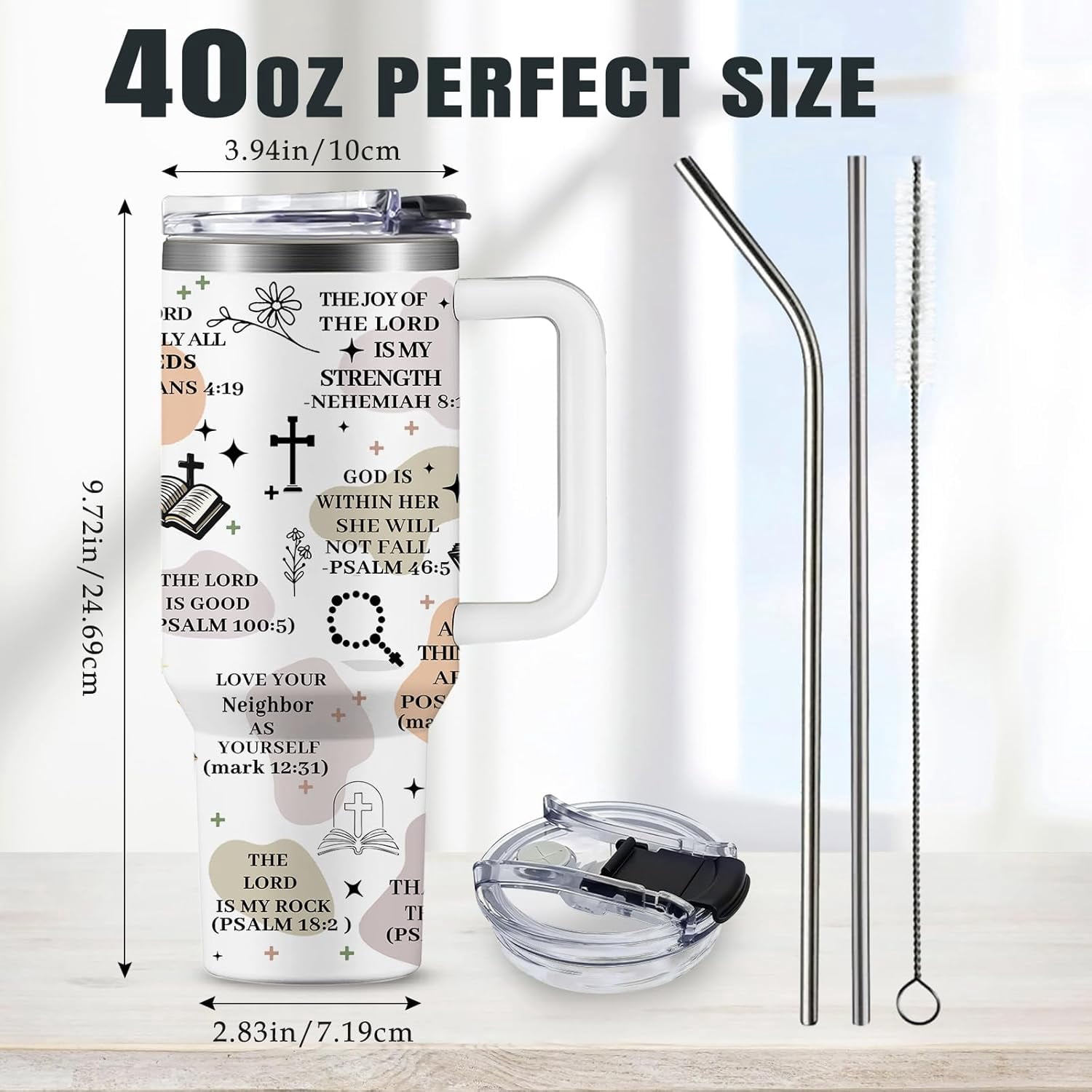 My Daily Bible Affirmations Tumbler 40oz, Christian Tumbler for Women with Bible Verses, Insulated Travel Mug & Faith-Based Gift for Mom, Wife, Best Friend - Birthday Christmas Presents