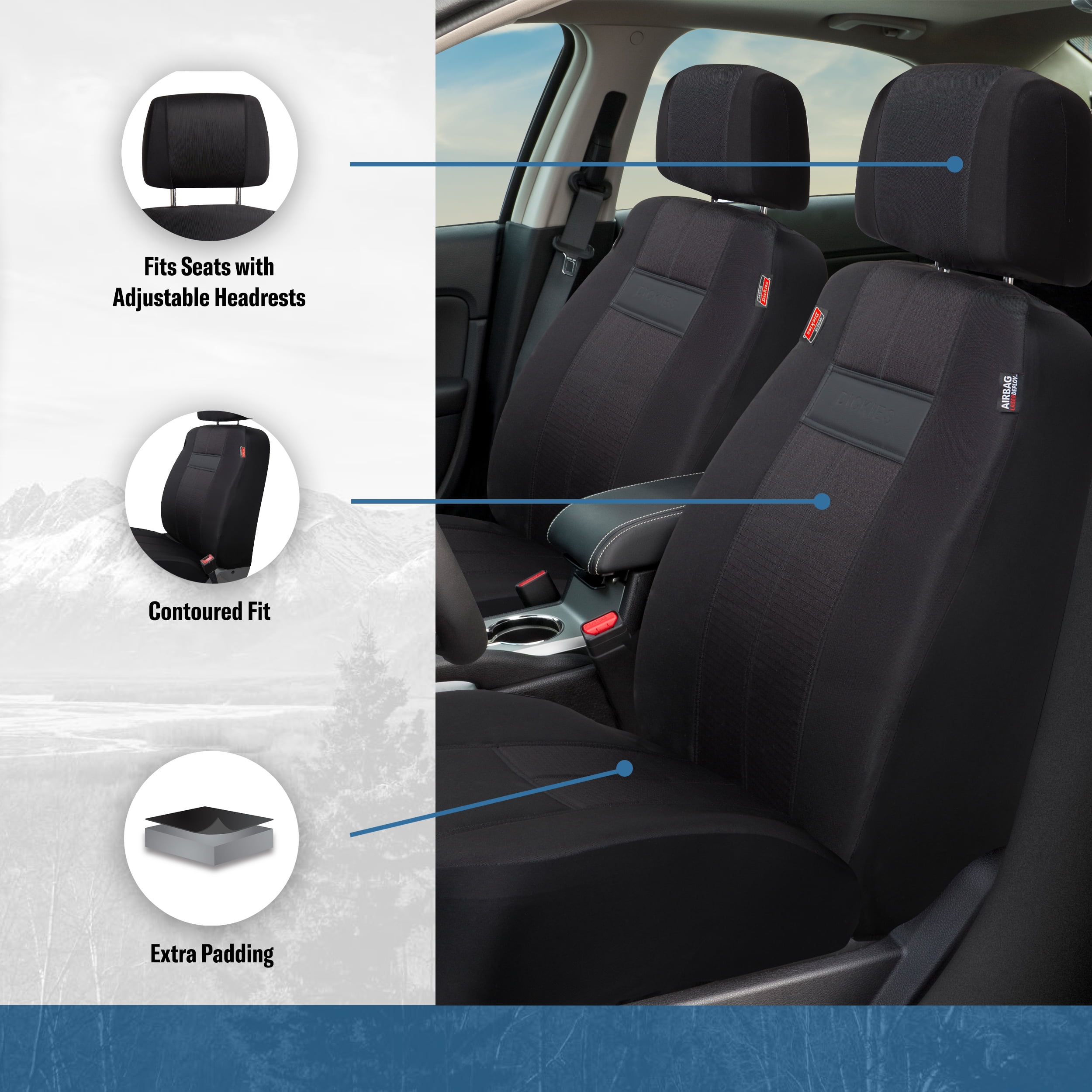 Genuine Dickies 2 Piece Premium Truck Ortega Black Seat Covers, 43608WDC