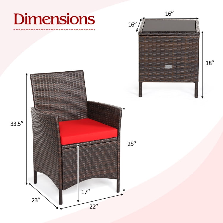 Aimee Lii 3 Pieces Wicker Patio Furniture Set, Conversation Sofa Bench Cushion, Modern Patio Furniture, Red Aimee Lii 3 Pieces Wicker Patio Furniture Set, Conversation Sofa Bench Cushion, Modern Patio Furniture, Red