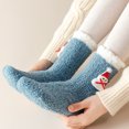thumbnail image 5 of Fabrcox Fuzzy Slipper Socks for Women, Cute Mid-Calf Non Slip Winter Warm Casual Christmas Pattern Indoor Floor Socks for Home Lounging (Blue), 5 of 9