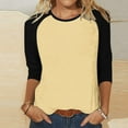 thumbnail image 2 of RQYYD Quarter Length Sleeve Tops for Women 3/4 Length Sleeve Crew-Neck T Shirts Color Block Casual Cotton Womens Tops, 2 of 5