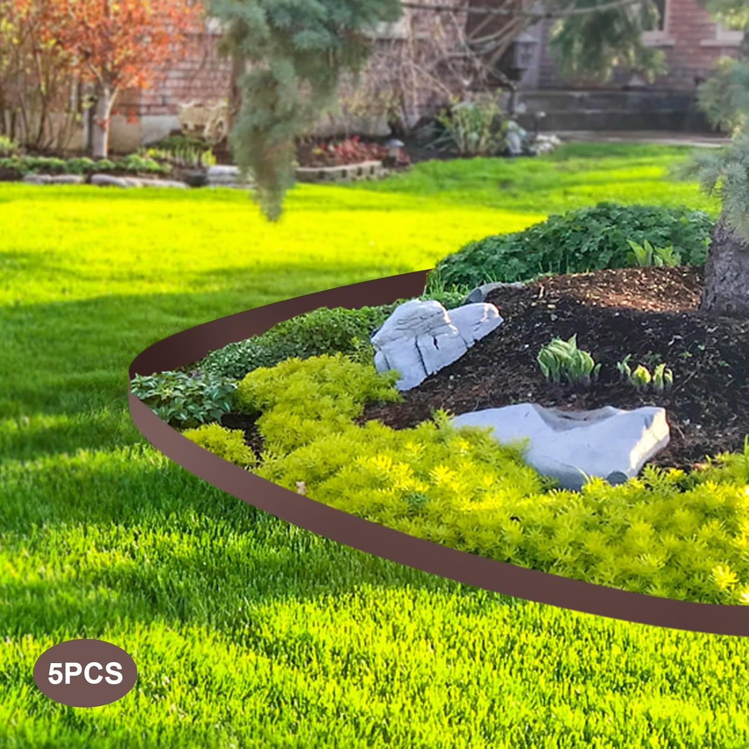 5PCS Steel Lawn Edging, 4"x39" Heavy Duty Bendable Metal Landscape Edging Border, Flexible Steel Garden Edge with Tip Teet for Garden Yard Patio Path