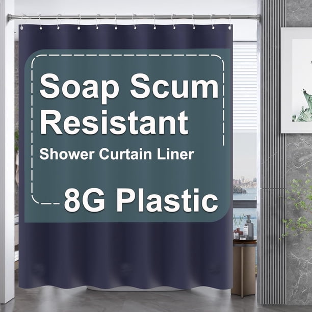 AmazerBath Cortina de ducha de plástico, 71.7 x 78.0 in, PEVA resistente, cortina de ducha transparente, resistente al agua, gruesa, cortina de baño con 3 grandes piedras transparentes ponderadas y 12