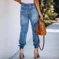 thumbnail image 4 of Women's Pull-on Distressed Denim Joggers Drawstring High Elastic Waist Loose Cargo Pants Ankle Length Jeans, 4 of 6