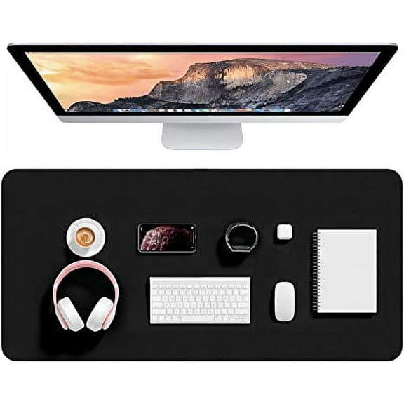 Leather Desk Pad Protector, 23.6" x 11.8" Waterproof Mouse Pad Desk Mat, Non-Slip PVC Leather Desk Blotter Laptop Desk Pad Writing Pad(Black)
