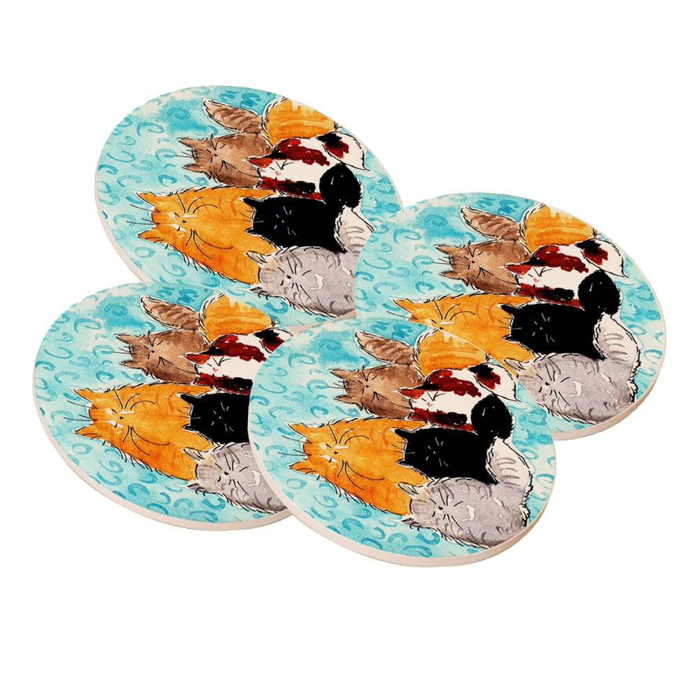 KuzmarK Sandstone Drink Coaster (set of 4) Maine Coon Kitty Family