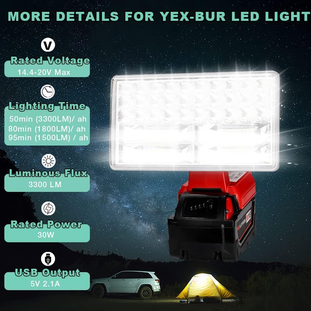 LED Work Light for Craftsman 20V Li-Ion Battery 30W 3300LM Bright Handheld Flashlight Outdoor Jobsite Light Spotlight Floodlight with USB-A Port Tool Light