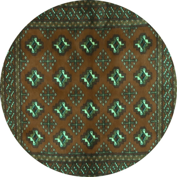 Ahgly Company Machine Washable Indoor Round Persian Turquoise Blue Traditional Area Rugs, 8' Round