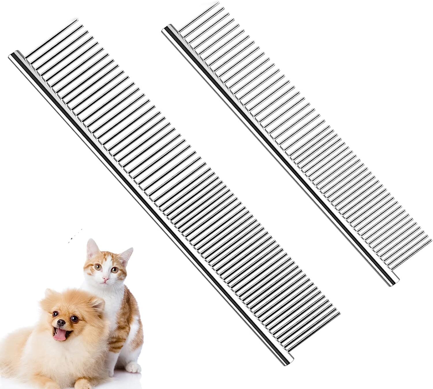 Olibuy Dog Combs for Grooming, 2 Pack Metal Dog Comb with Rounded Teeth
