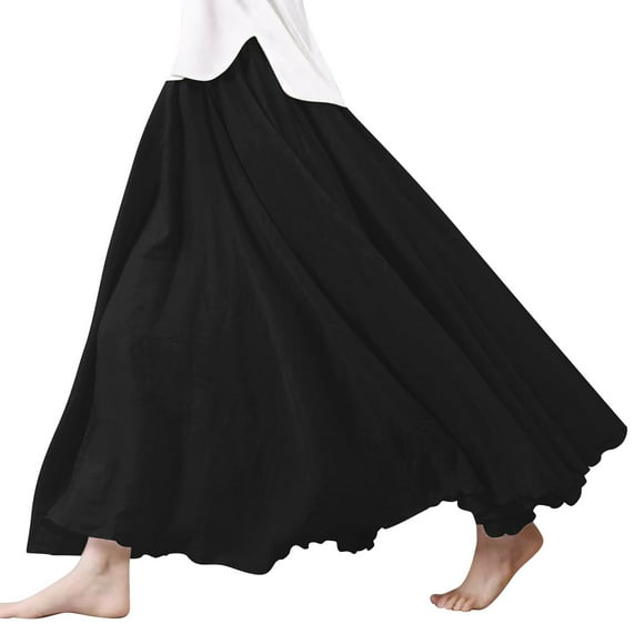 SNOWSONG Fall Skirts for Women 2024 Clearance! Women's Fashion Linen Scalloped Hem Half-Length Skirt, Midi Skirts, Boho Skirts, Floral Skirt 1PC bustle skirt Black XL