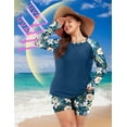 thumbnail image 4 of TIYOMI Plus Size Rash Guard Long Sleeve Swimsuits For Women 2 Piece Suits Green Flower UPF 50+ Sun Swimwear Floral Bathing Suits with Shorts XL 14W 16W, 4 of 5