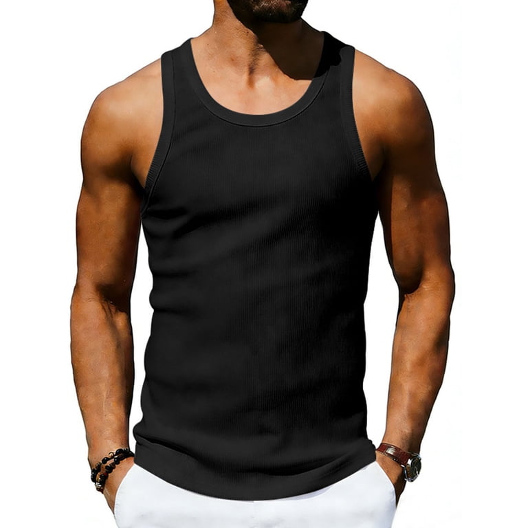 JTSRKL Solid Ribbed Stretch Knit Tank Top for Men Slim Fit