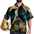 thumbnail image 4 of Crow Men's Short Sleeve Hawaiian Poplin Shirt, Casual Printed Button Down Summer Beach Shirts - Unisex, 4 of 6