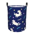 thumbnail image 1 of ZNDUO Round Laundry Basket, Waterproof Collapsible Laundry Baskets with Handles, Medium Size - Unicorn Leaves Blue Pattern, 1 of 8