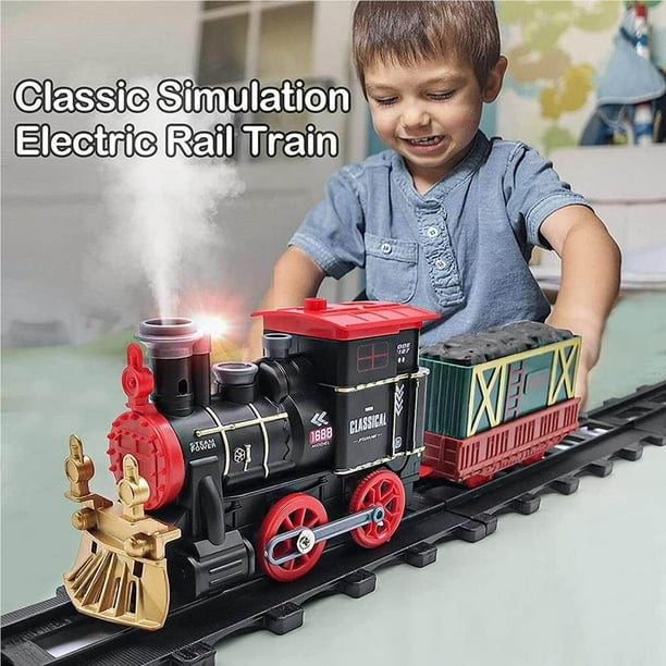 Train Jouet pour Enfants,Train Electrique avec Fumé,Jouet de Train à Vapeur, Train De Noël avec Lumières et Son,Locomotive à Vapeur