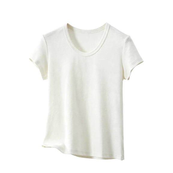 Hurxie Sleep Shirts for Women - Pajama Tops for Women,Modal Round Neck Solid Color Pajamas Top Beige,M