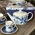 thumbnail image 2 of STP GOODS Melodie de Fleurs Porcelain Teapot 37.2 fl oz (1.1 L) Floral Kitchen Teapot for Loose Tea Tea Pot Tea Brewer Tea and Coffee Pot Kettle for Blooming Teas, White Blue Gold, 2 of 5