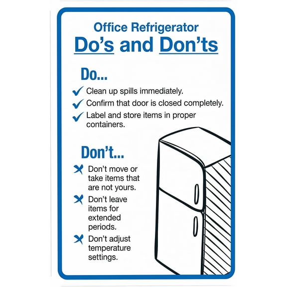 Office Refrigerator Dos And Do Nots With Graphic Warning Sign - 8"x12", Door Security Metal Decor for Business, Home, Outdoor/Indoor, Road, Garage, Street