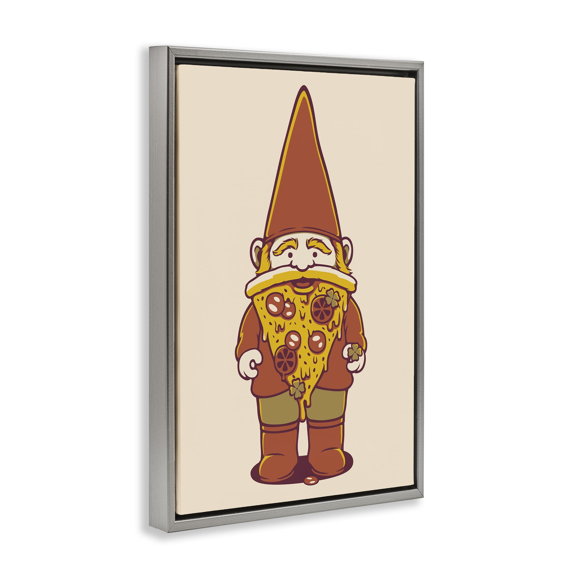 Stupell Industries Happy Pizza Gnome Gray Framed Floater Canvas Wall Art, design by Tobe Fonseca