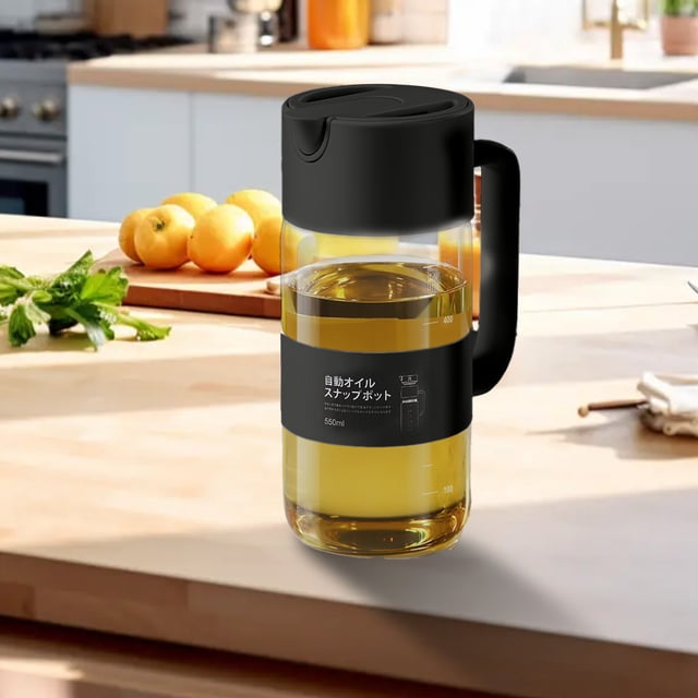 Glass Oil Pot With Large Capacity Leak Proof Soy Condiment Vinegar High Borosilicate Press Automatic Opening And Closing 550ml
