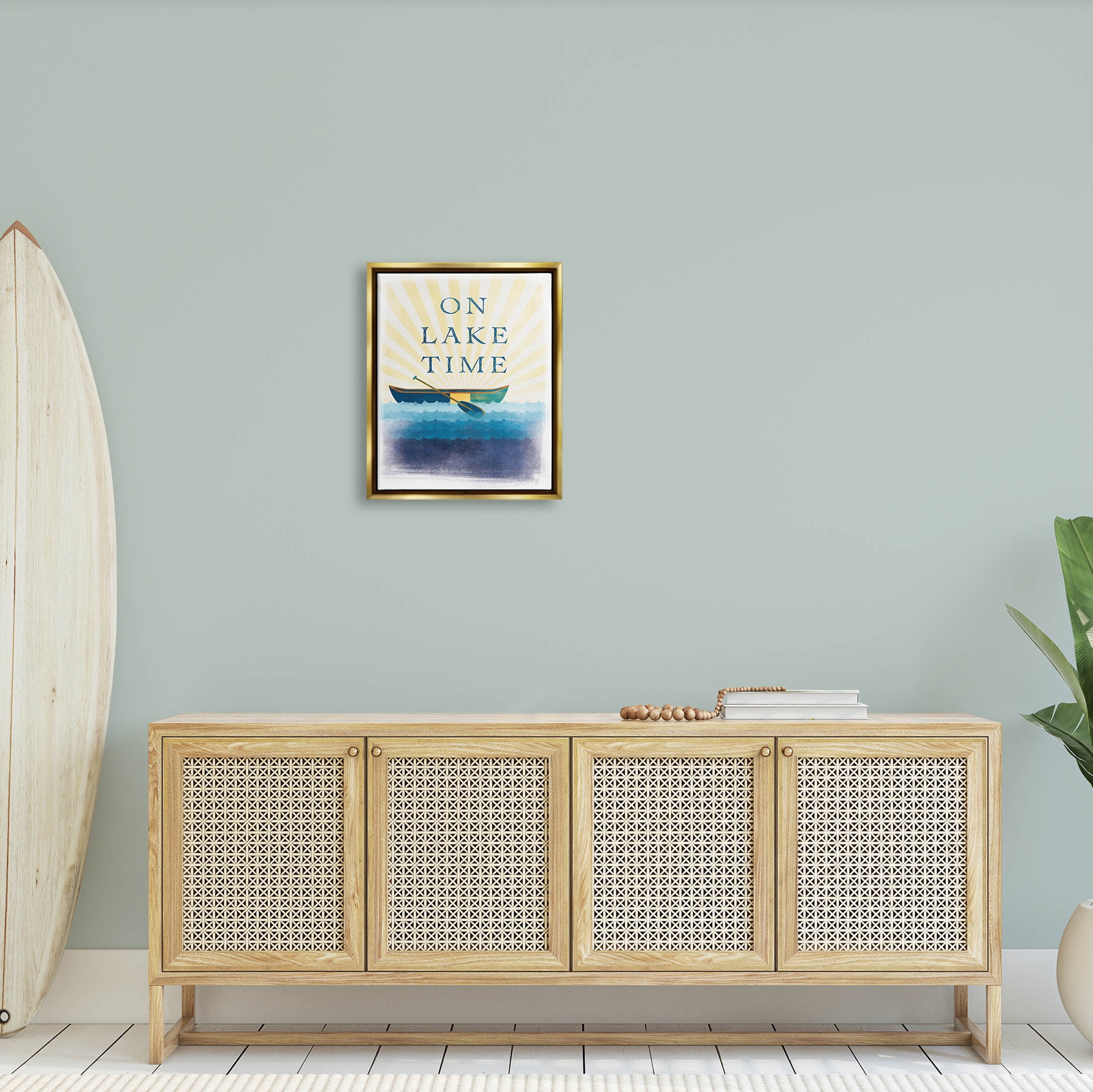 Stupell Industries On Lake Time Relaxing Sun Rays Graphic Art Metallic Gold Floating Framed Canvas Print Wall Art, Design by JJ Design House LLC