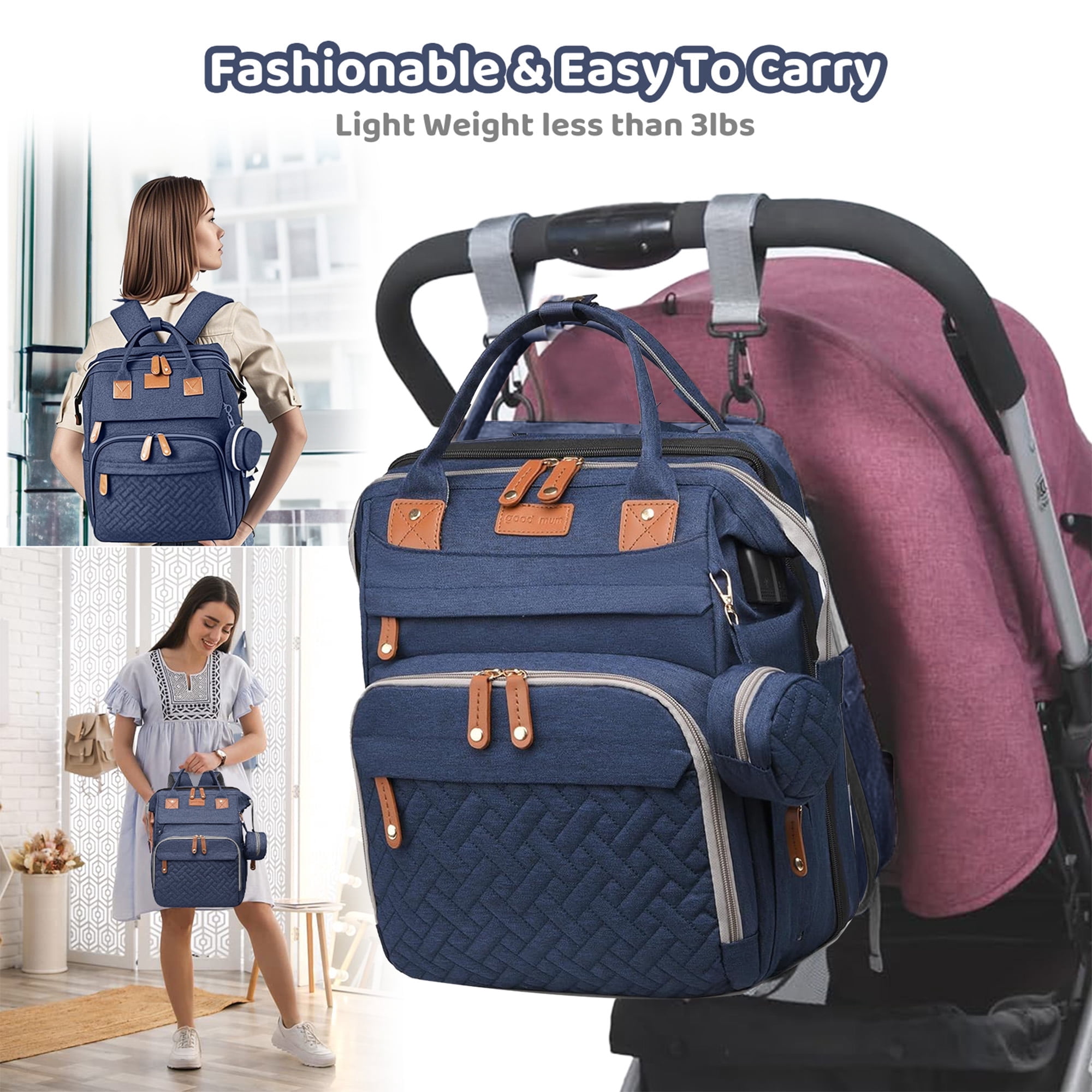Anoak Baby Diaper Bag Backpack with Changing Station, Large Capacity Baby Bag, Waterproof Travel Backpack with USB Charging Port, Stroller Straps , Baby Shower Gifts