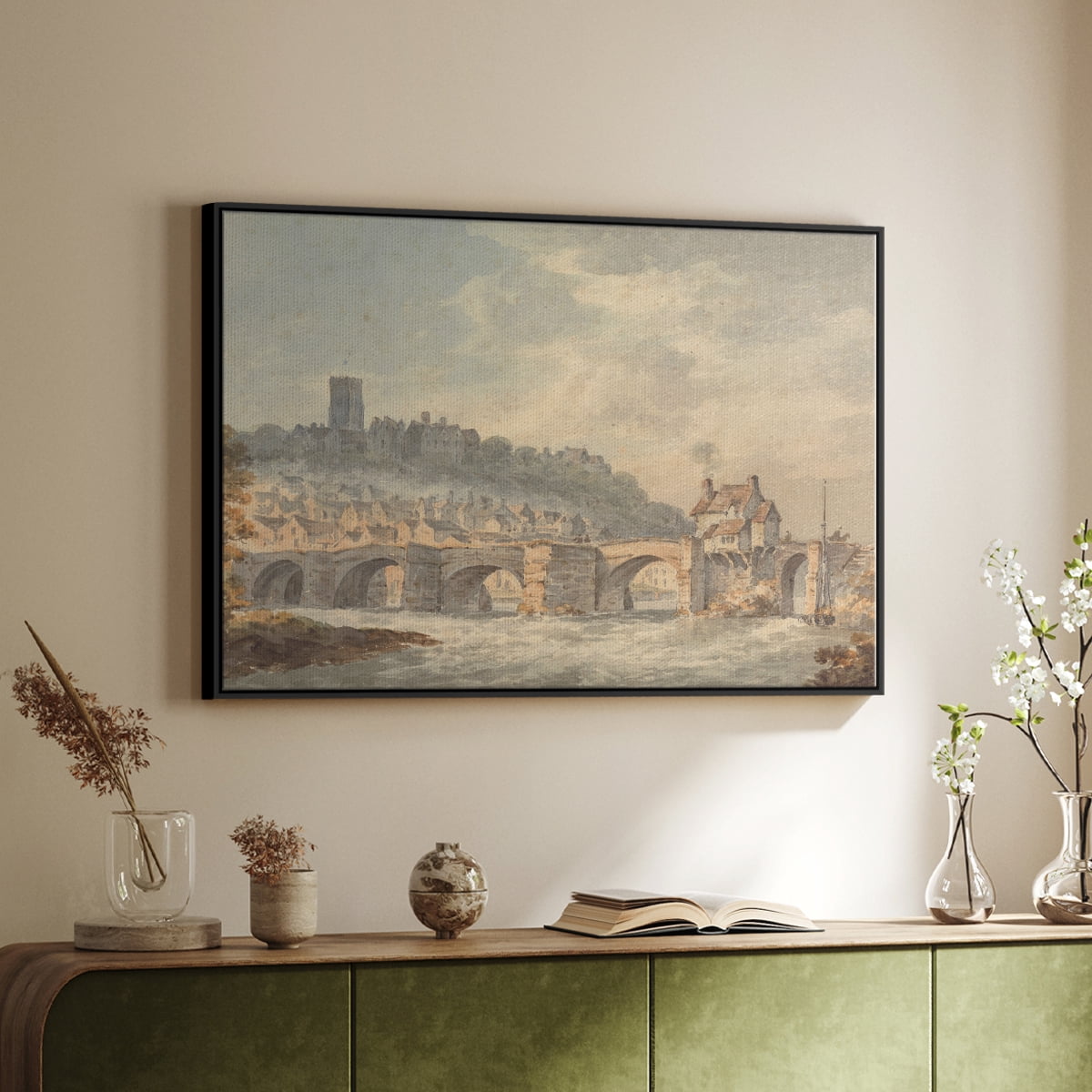 Vintage Landscape-CCCXCII By Wexford Home Framed in Black Wood Gallery Wrapped Canvas 25 in. x 37 in.