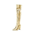 thumbnail image 2 of Honeeladyy Women's Metallic Over Knee High Boots High Heel Boot with Zipper Pointed Toe Dance Shoes #I, 2 of 6