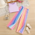 thumbnail image 5 of Wxirdiow Summer Clothes for Teens Girl's 2 Piece Cute Summer Boho Outfits Rainbow OutfitCrop Top and Wide Leg Pants Sets Purple Size,7-8 Years, 5 of 5