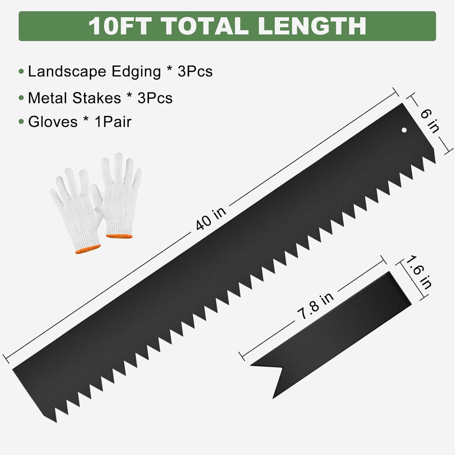 33FT Galvanized Steel Landscape Edging 10 Pack, 40" x 8" Metal Edging for Landscaping with 10Pcs Stakes & Gloves, Metal Garden Border for Garden Design, Yard, Tree Rings, Pathway, Divider