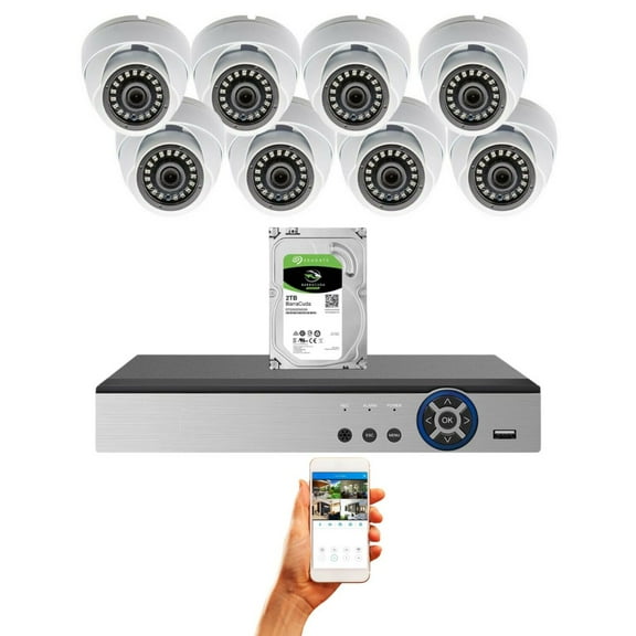 Evertech 8 Channel HD Indoor outdoor Security Camera System easy remote access CCTV DVR Recorder w/ 2TB HDD and 1080p Dome cameras