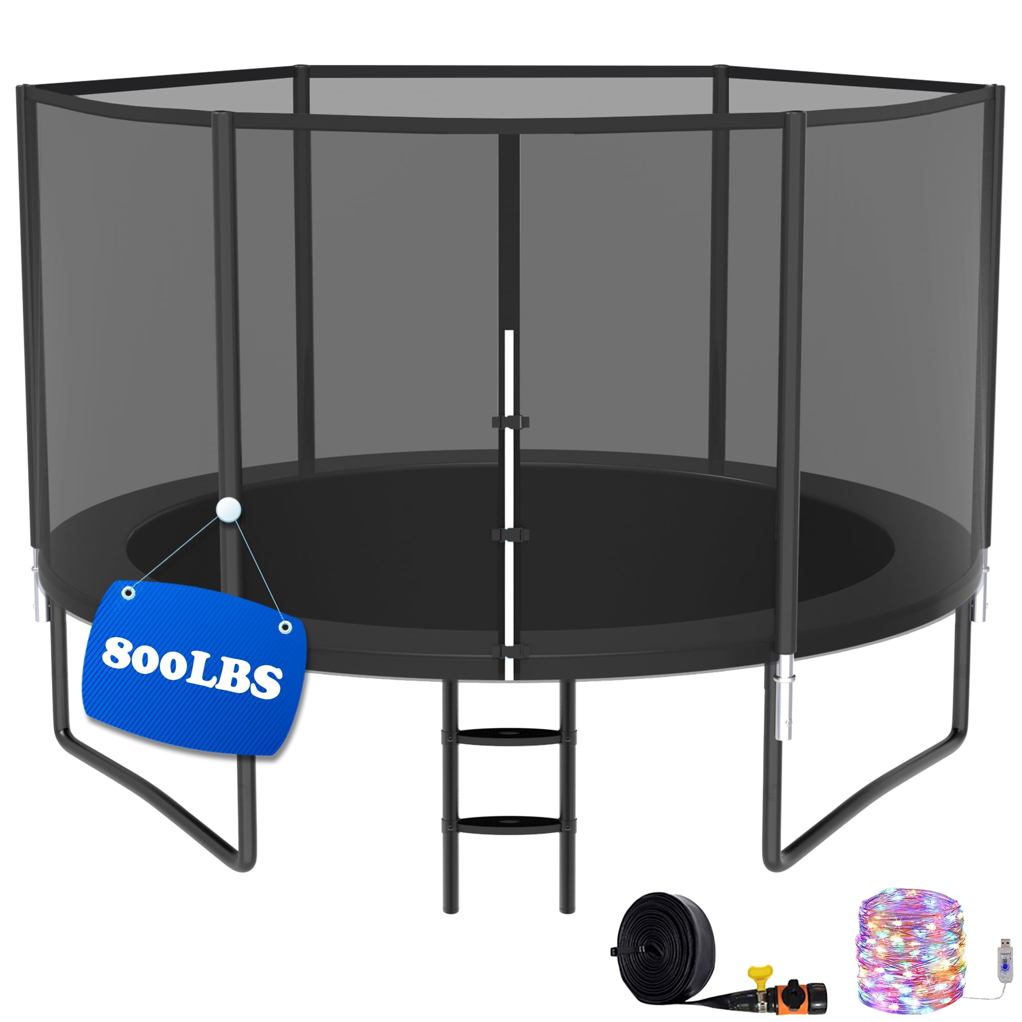 Cochan 8FT Trampoline with Net for 2-3 Kids, Heavy Duty Outdoor Trampoline with Sprinkler and Lights, Enclosure, Ladder, 800LBS Weight Capacity, Birthday Gift, Easy Assembly