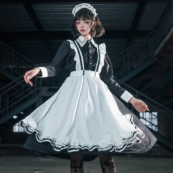 FNFYFH Anime Maid Cosplay Dress Set for Women Cute Waitress Outfit with Accessories for Masquerade and Theme Parties
