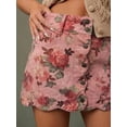 thumbnail image 3 of Womens High-Waist Scalloped Button-Front A-Line Denim Mini Skirt In Pink, 3 of 29