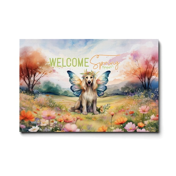 Welcome Spring Fairy Afghan Hound in Flower Meadow Horizontal Matte Canvas Poster Dog Lover Wall Art Home Decor - 13002