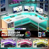 Dextrus 67 inch L Shaped Desk with LED Light and Power Outlets ...