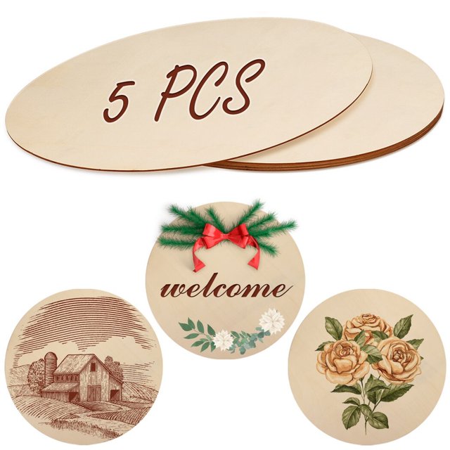 Round Wood Discs for DIY Crafts 18 Inches, 5 Pack Wood Circles Decorations Drawing Boards, Unfinished Rounds Wood Signs Blank